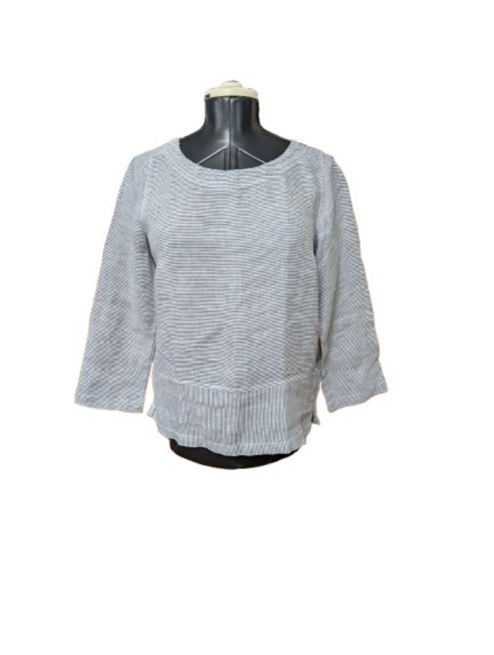 Tahari Linen Nautical Top Skinny Stripes Blue Womens Medium Wardrobe Staple